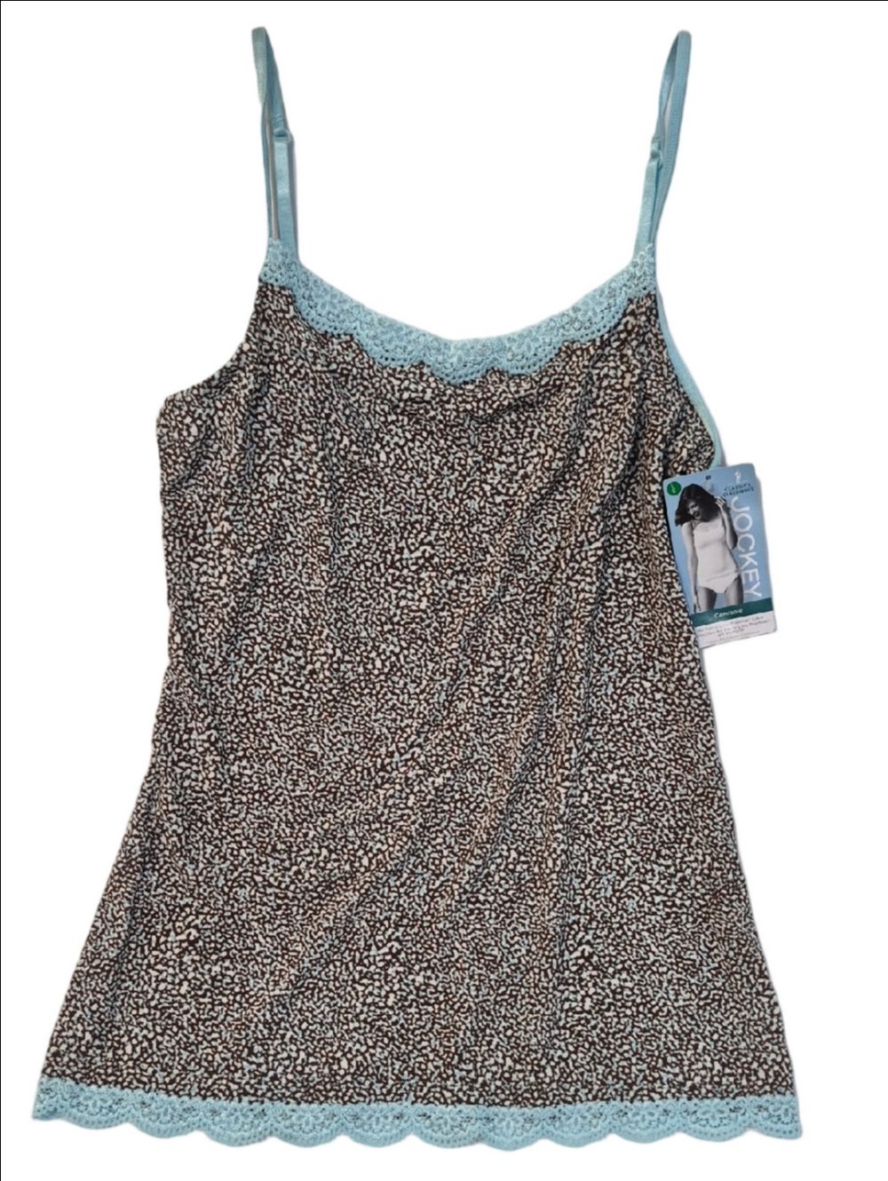 Jockey Brown Microprint Camisole Large Light Blue Lace